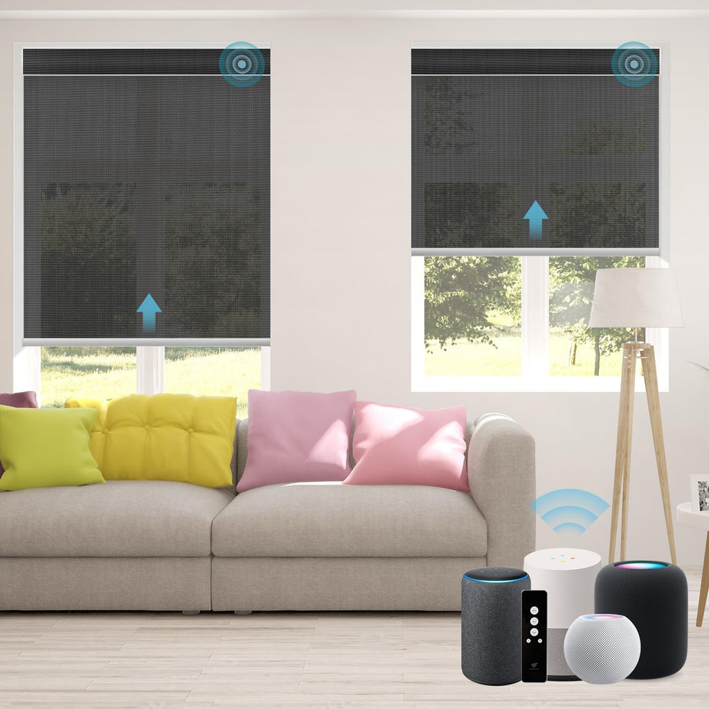 SmartWings Motorized Smart Roller Shades in Light Filtering, Electric Blinds with Remote for Windows Compatible with Alexa/Google Home/Homekit, Customized, 1% Openness Aventus Black