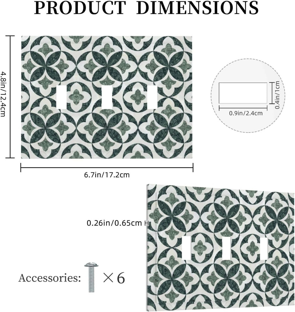Green Luxury Modern Cubic Marble 3 Gang Triple Toggle Decorative Light Switch Covers Electrical Faceplate Switch Plates For Bathroom Kitchen Home