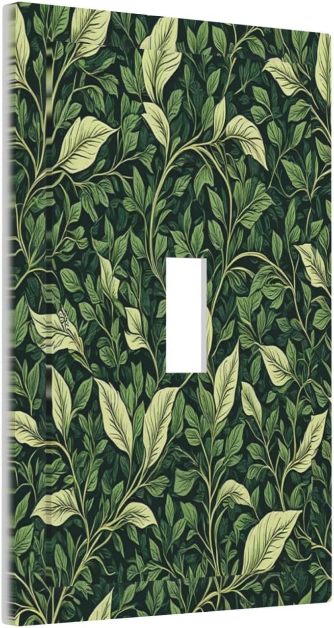 Vintage Green Plant Leaves Single Toggle Light Switch Cover plate Outlet Cover Decorative Switchplate Wall Plates Electrical Panel Cover for Bathroom Living Room 5 X 3 IN