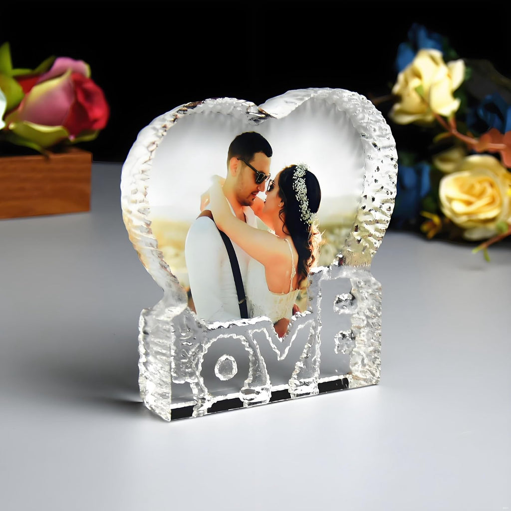 FANF&YKPY Personalized Crystal Custom Color Pictures - Heart-shaped Crystal Photo Frame, Birthdays, Wedding Anniversaries gift for her, Wedding Gifts, for Girlfriends, Husbands,Wife,Friends