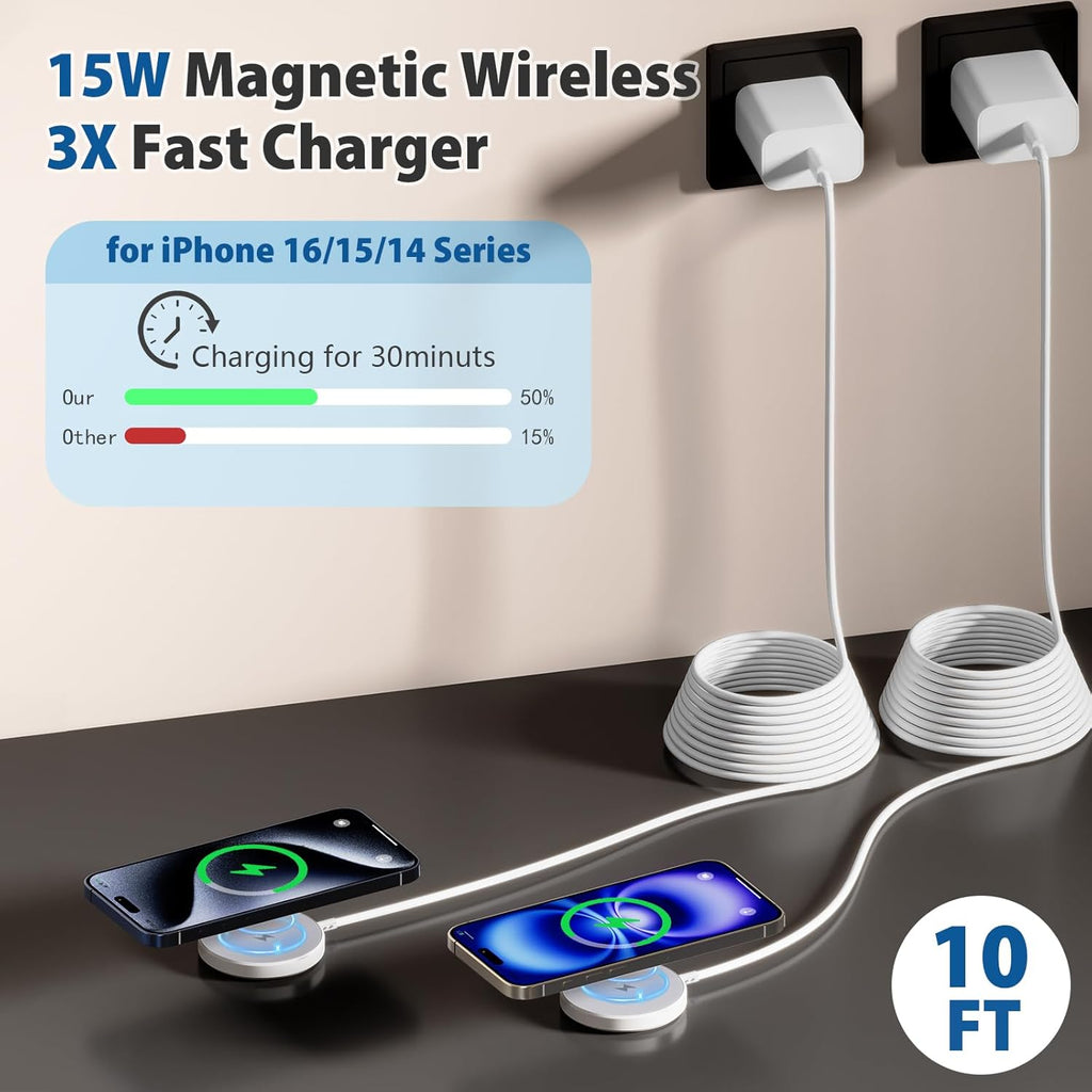 [Apple MFi Certified] Long Magnetic Wireless Charger for iPhone 17 16e, 10FT 2Pack Fast Charger for Apple MagSafe Charger, Wireless Mag-Safe Charging Pad for iPhone 17/17 Air/16 Pro Max/15/14/13/12