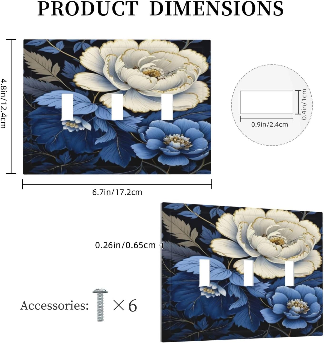 Blue White Flowers Light Switch Covers 3 Gang Triple Toggle Wall Plate Decorative Switchplate Electrical Faceplate for Farmhouse Living Decor