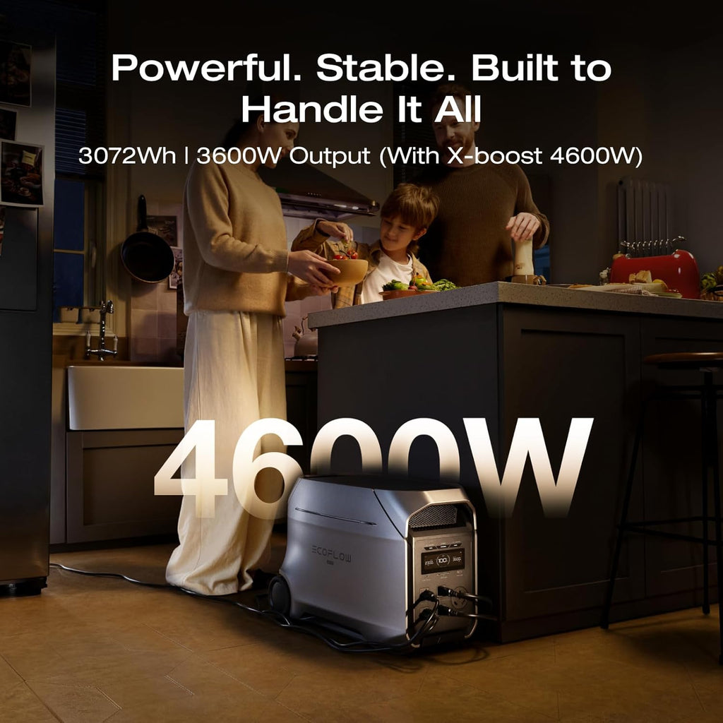 EF ECOFLOW DELTA 3 Ultra Plus Portable Power Station with 2X220W Solar Panel, 3072Wh LiFePO4 Battery, 3600W (7200W Surge) Output, Expandable to 11kWh, Reliable Home Battery Backup & Camping