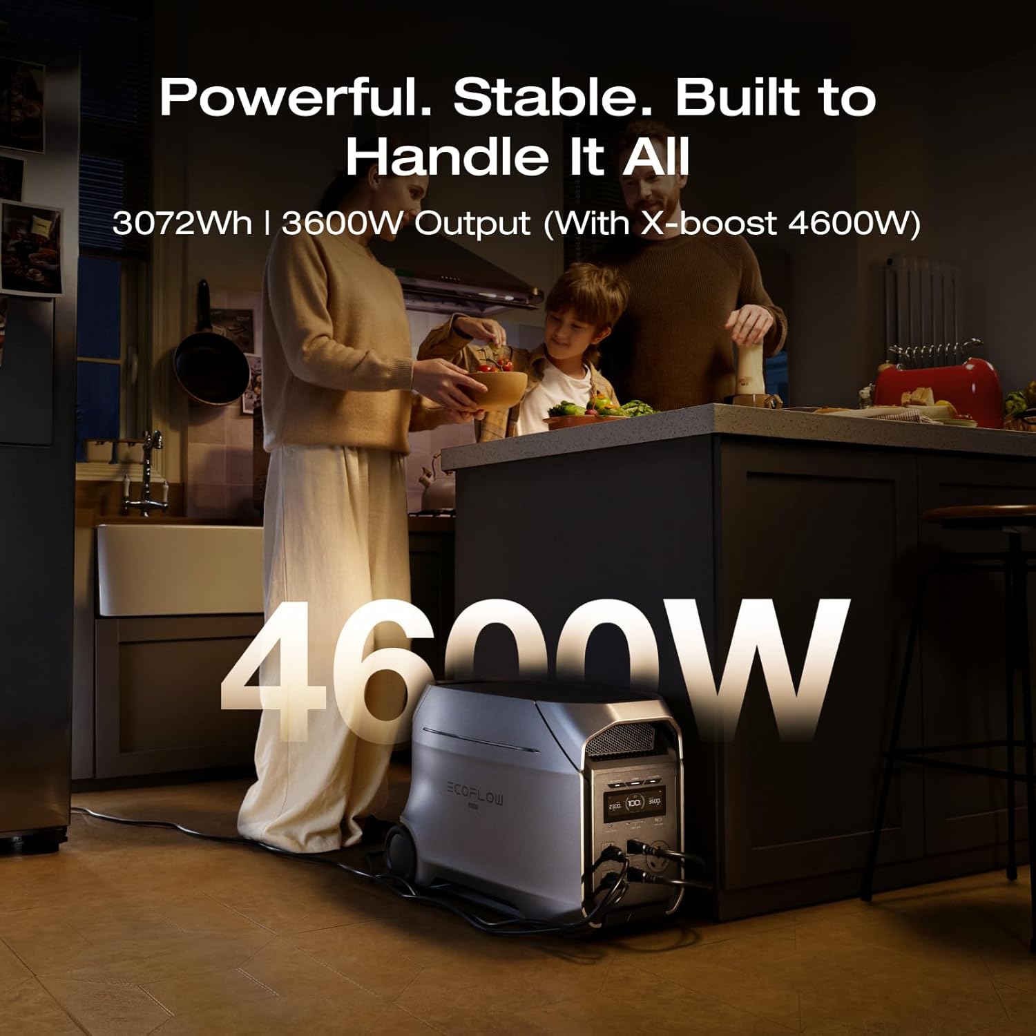 EF ECOFLOW DELTA 3 Ultra Plus Portable Power Station with 2X400W Solar Panel, 3072Wh LiFePO4 Battery, 3600W (7200W Surge) Output, Expandable to 11kWh, Reliable Home Battery Backup & Camping
