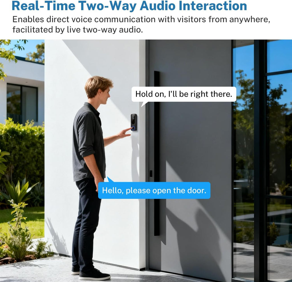Doorbell Camera Wireless with Indoor Receiver, Battery Powered, AI Human and Motion Detection, 2 Way Talk, 1080P Night Vision, Cloud Storage (Sold Separately)