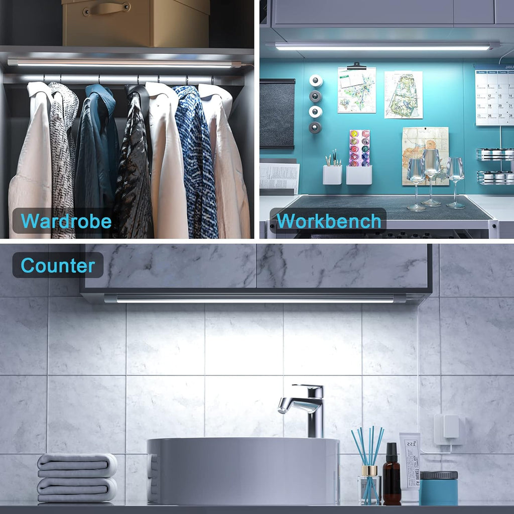 WOBANE Under Counter LED Lighting, Hand Wave Activated Lighting,Under Desk Light Bar,24 inch Dimmable Panel for Kitchen,Shelf,Cupboard,Closet,Workbench,Cabinet,6000K White