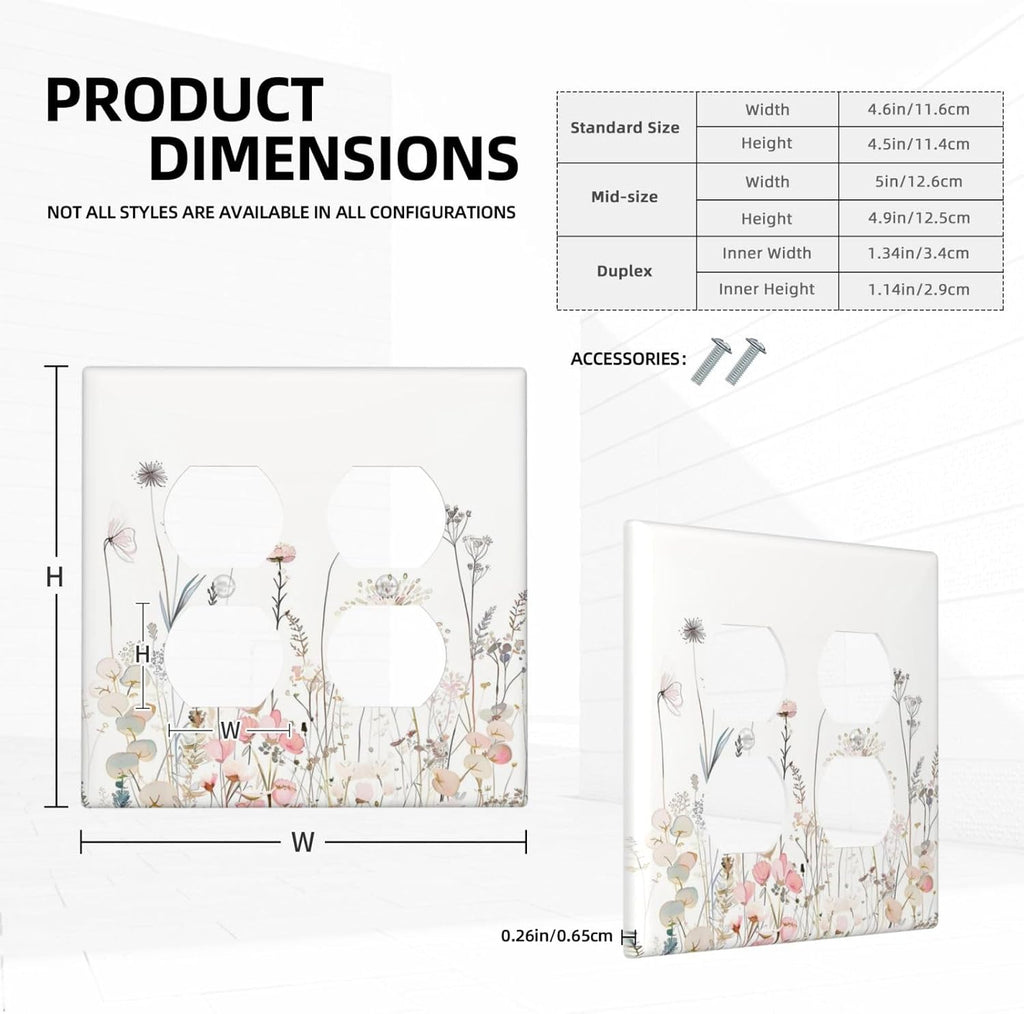 Floral Watercolor Wildflower Dandelion Plant Outlet Covers 2 Gang Double Duplex Decorative Light Switch Covers Electrical Wallplates Socket Faceplate for Farmhouse Bed Room Decor