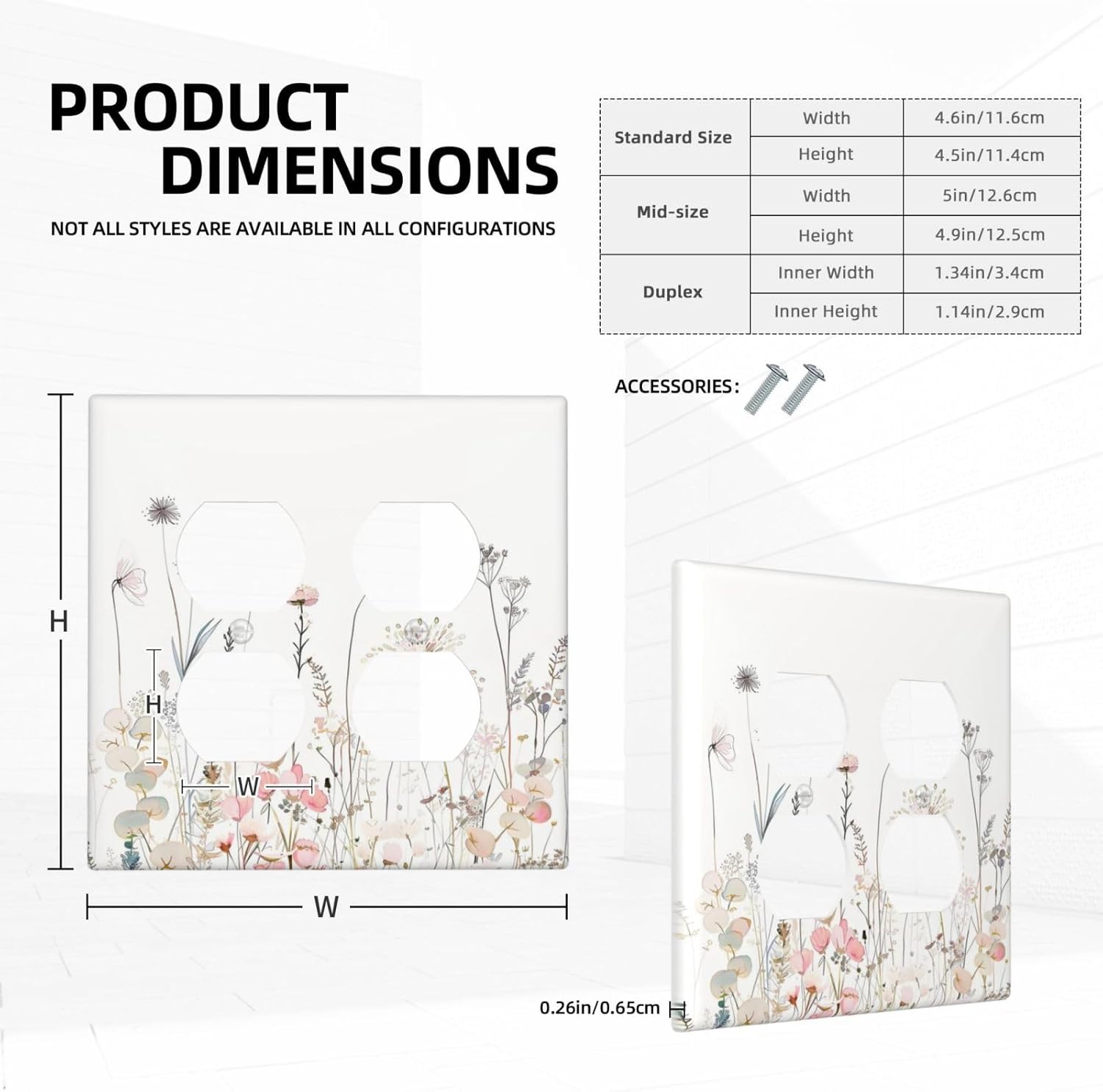Floral Watercolor Wildflower Dandelion Plant Outlet Covers 2 Gang Double Duplex Decorative Light Switch Covers Electrical Wallplates Socket Faceplate for Farmhouse Bed Room Decor