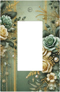 Decorative Outlet Covers Rustic Green Floral Leaves Teal Flowers Gold Stripe 1 Gang Single Decora GFCI Device Light Switch Covers Plate 1 Rocker Wall Plate Jumbo Faceplate