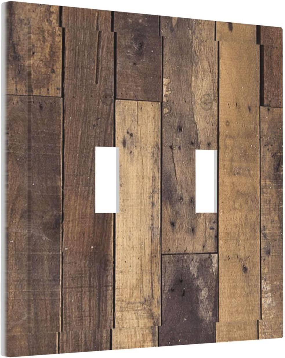 Cool Brown Wood Style Vintage Rustic Print Decorative Switch Plates 2 Gang Double Toggle Outlet Light Switch Cover Wall Plate Electrical Faceplate for Farmhouse Home Decor