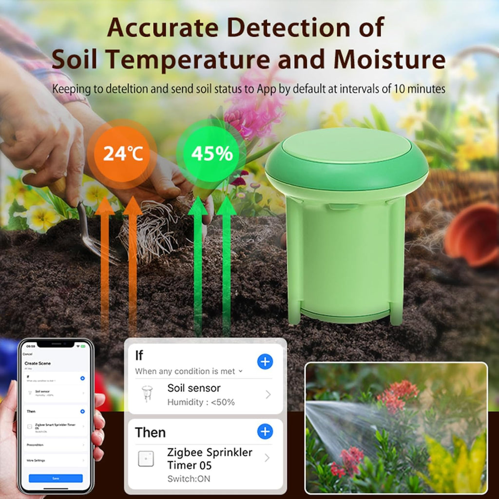 Smart Zigbee Soil Sensor, Wireless Plant Moisture & Temperature Monitor with Low Battery Alert, Ideal for Garden,Lawn,Indoor Pots,App Remote Control