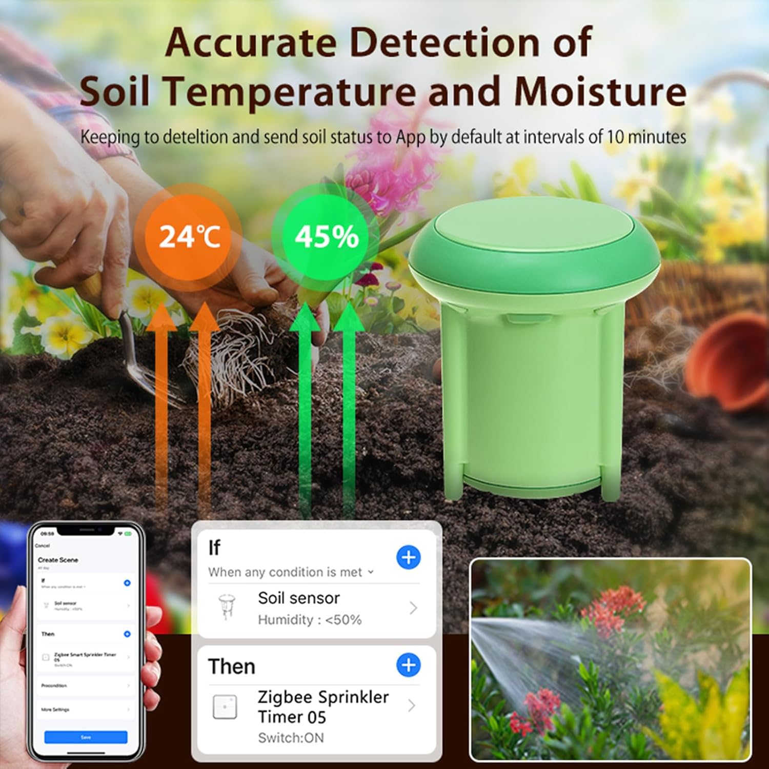 Smart Zigbee Soil Sensor, Wireless Plant Moisture & Temperature Monitor with Low Battery Alert, Ideal for Garden,Lawn,Indoor Pots,App Remote Control