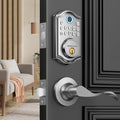 DS10 Keyless Entry Door Lock with 2 Lever Handle, Fingerprint, Keypad Code, 2 Keys, Smart Locks for Front Door, Bedroom, One-time Code, Auto-Lock, Easy Installation - Satin Nickel
