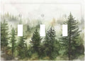 Decorative Switch Plates Green Forest Watercolor Painting Foggy Pine 3 Gang Wall Plate Triple Toggle Light Switch Cover Faceplate Electrical Wall Panels for Bedroom living Room Decor