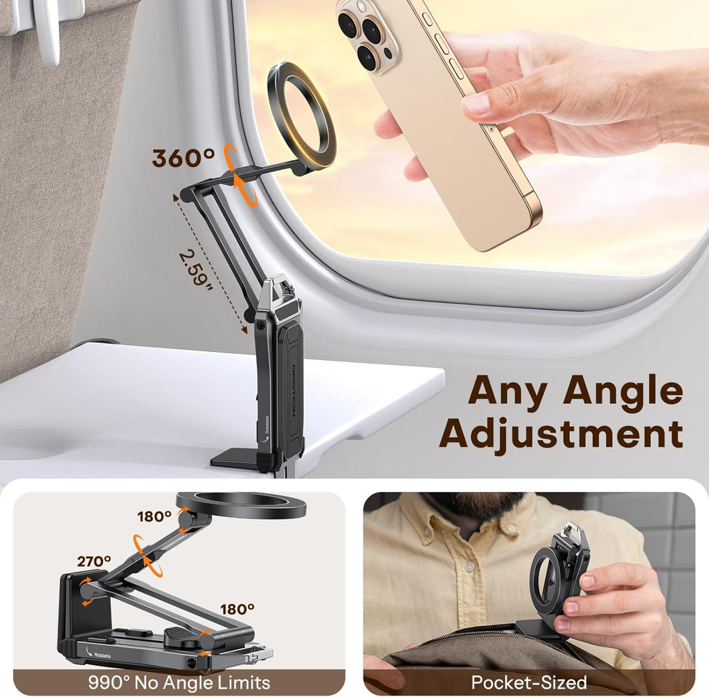 [2 Pack] OMOTON 360°Rotating for MagSafe Tripod, Adjustable Aluminum Magnetic Phone Tripod for iPhone 17/16/15/14 Pro Max Air, Foldable Cell Selfie Stick Fits Vlog, Gym, Travel Essentials
