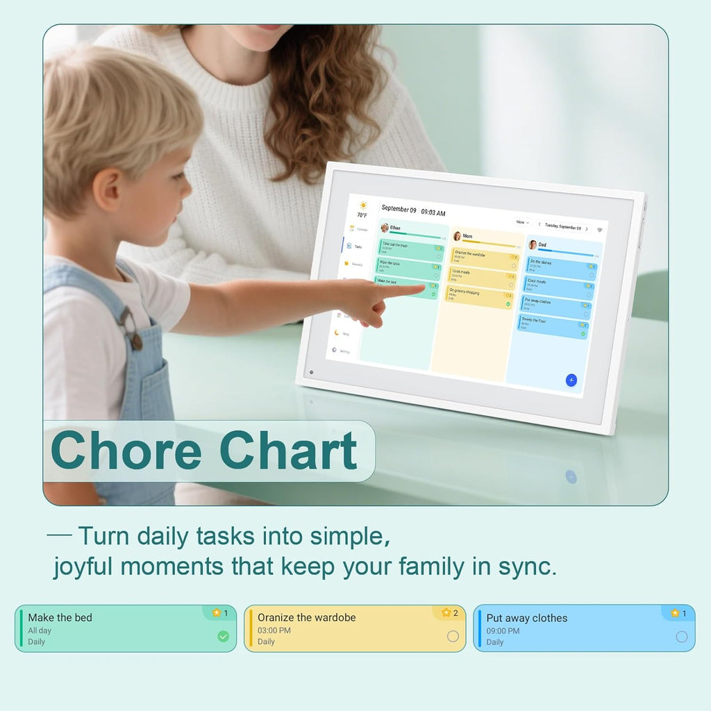 Canupdog Digital Calendar, 10.1inch Smart WiFi Digital Calendar&Chore Chart, Touch Screen HD Display for Family Schedules, Share Moments Instantly from Anywhere, Christmas Gifts for Women Mom