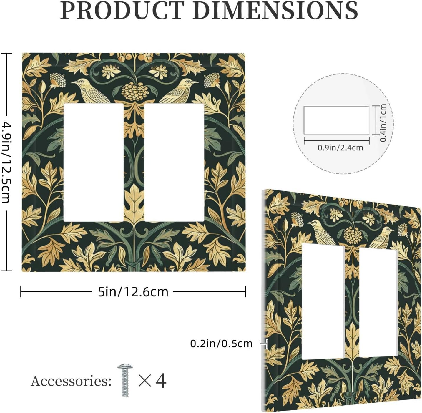Decorative Outlet Covers William Morris Vintage Botanical Birds Golden Green Leaves 2 Gang Double GFCI Rocker Electrical Wall Panels Light Switch Cover Plate for Bedroom Home Decor