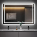 Amorho 50" X36" LED Bathroom Mirror, Front and Backlight, Stepless Dimmable Wall Mirrors with Anti-Fog, Shatter-Proof, Memory, 3 Colors, Double LED Vanity Mirror(Horizontal/Vertical)