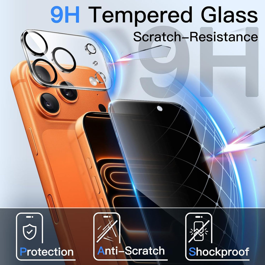 JETech Privacy Screen Protector for iPhone 17 Pro Max 6.9-Inch with Camera Lens Protector, Anti-Spy Tempered Glass Film, Easy Installation Tool, 2-Pack Each