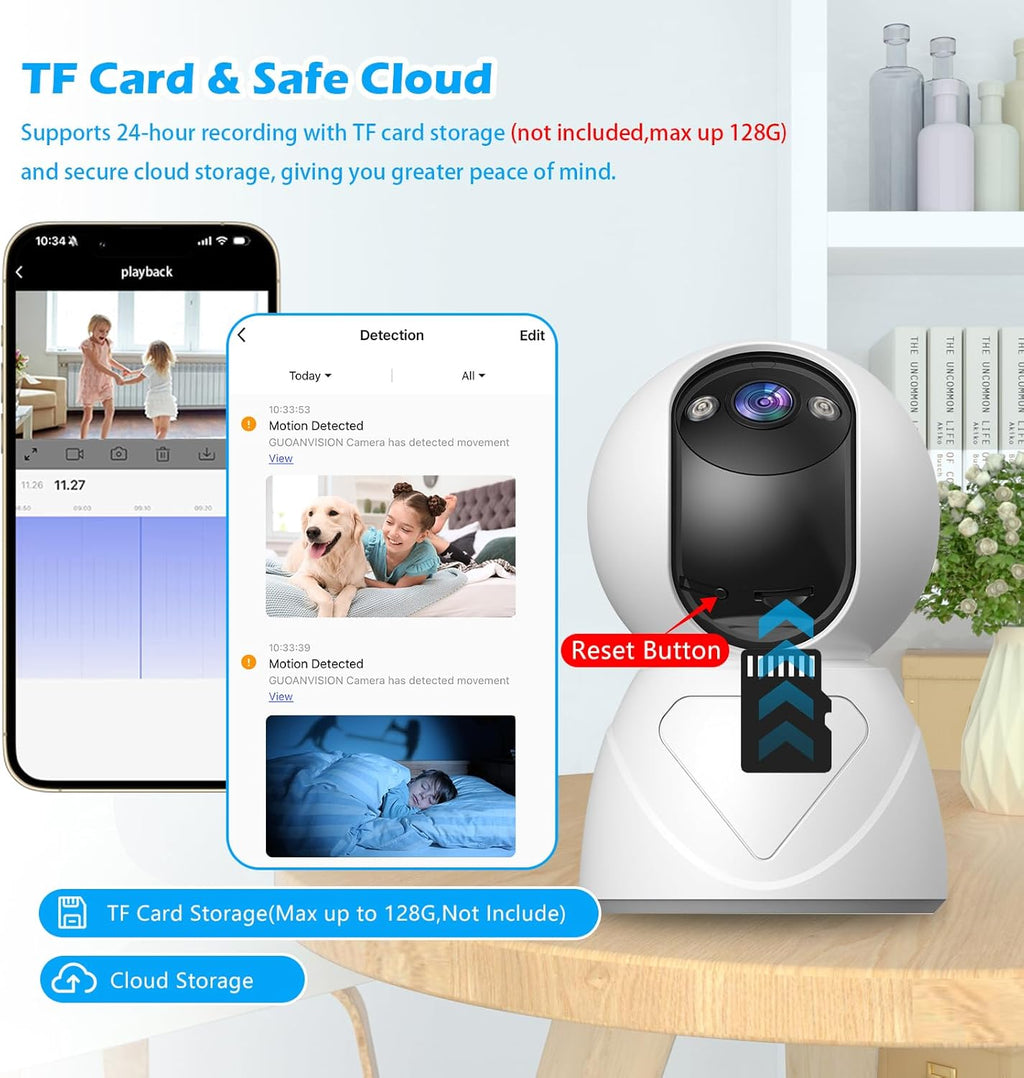 3MP Indoor Pan/Tilt Security Camera, 5G WiFi 360° Rotating Home Cameras for Baby Monitor/Pet Camera, Auto-Focus&Zoom,Motion Detection,2-Way Audio,Siren,Color Night Vision,Cloud&SD Card