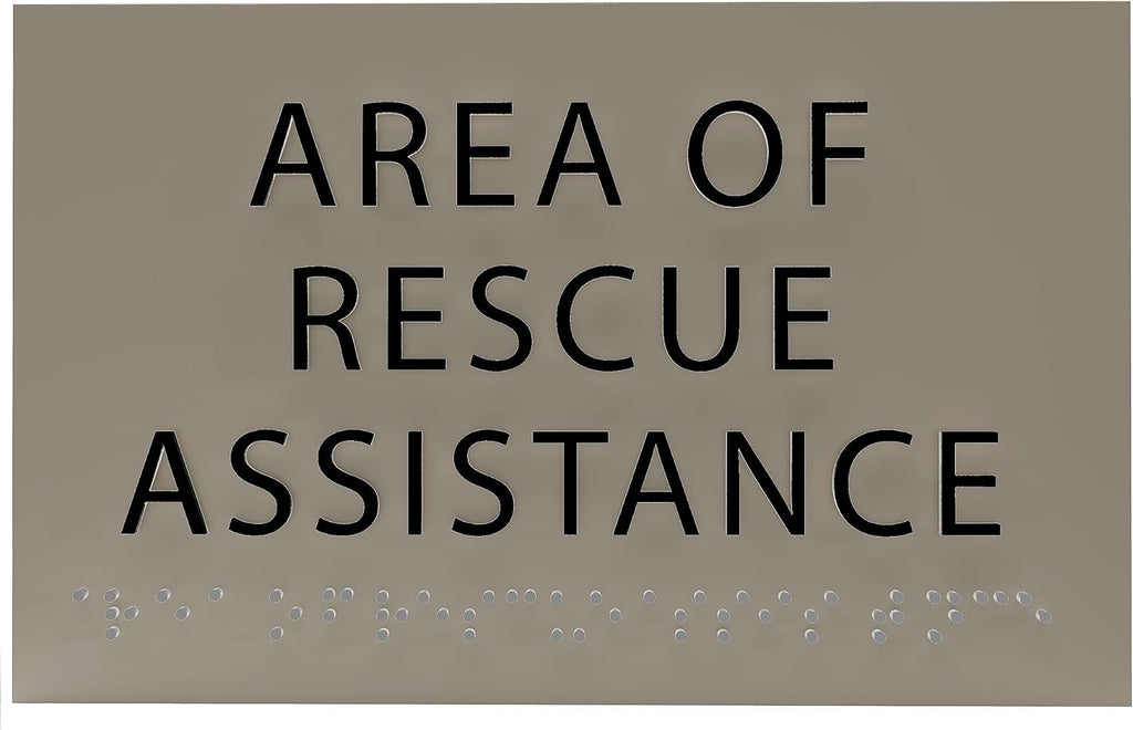 6" X4" Area of Rescue Assistance Sign- Tactile Graphics Grade 2 Braille Text ADA Compliant Sign |ADA Compliant Plastic Signs for Schools, Offices, Businesses, Apartments & Restaurants