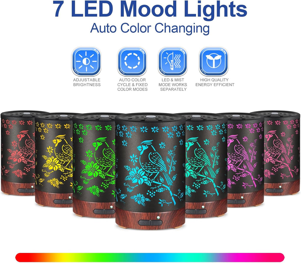 Essential Oil Diffuser- Aromatherapy Diffuser with7 Colors Light and Auto-Off for Women Metal Cool Mist Humidifier for Home and Office for Mom Women（Cardinal）