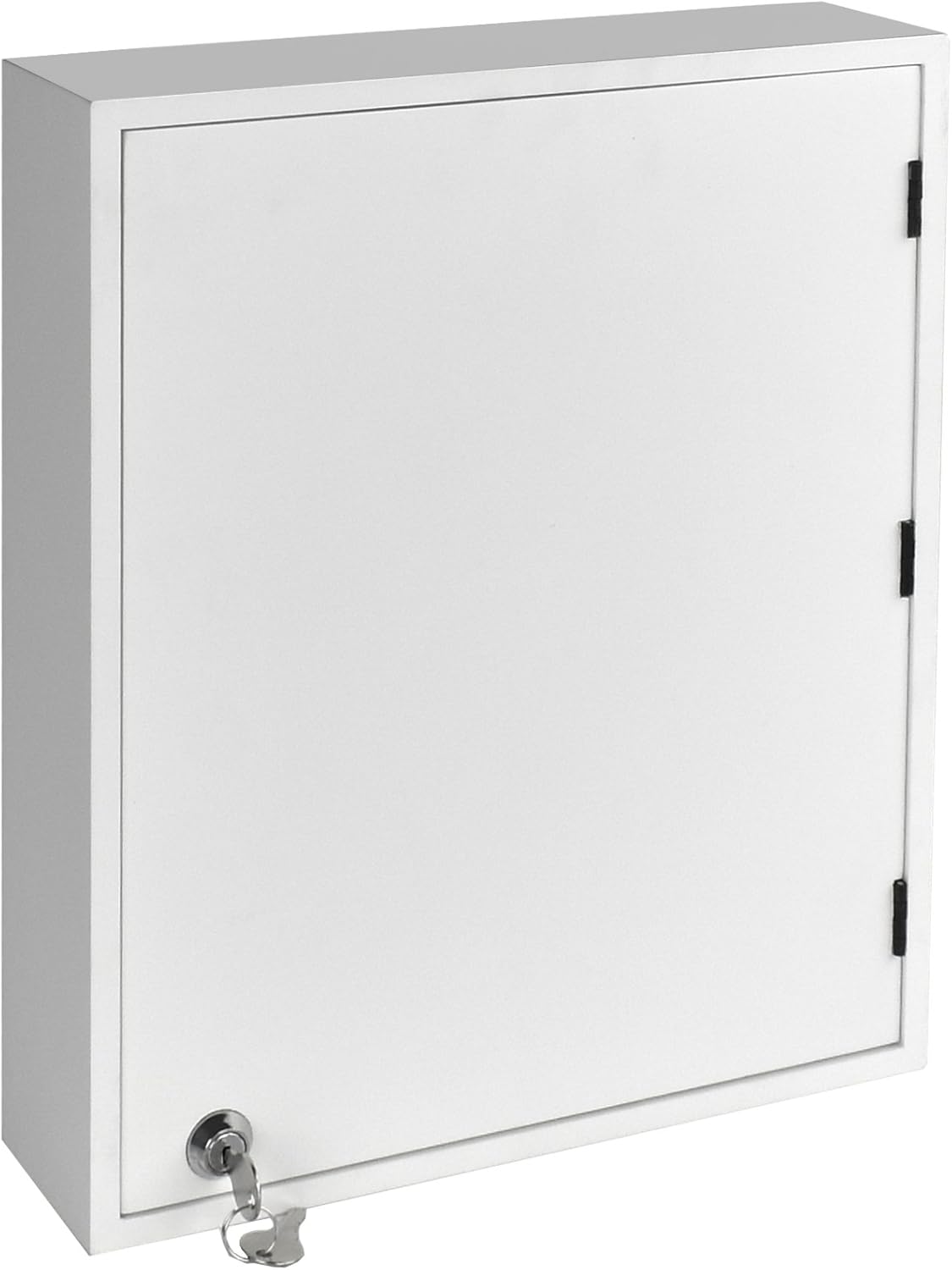Acrimet 48-Key Cabinet with Lock, Wall Mount Wooden Key Organizer, Security Key Storage Box (48 Positions) with Numbered Hooks & Crystal Key Tags – Commercial & Home Use (White)