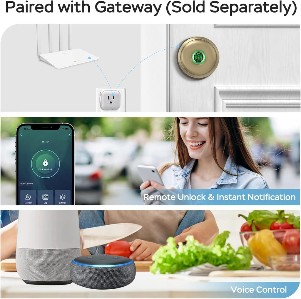 GeekTale Fingerprint Door Lock for Bedrooms, Fingerprint Door Knob with Lock, Smart Door Lock, App Control, Back-up Keys, Thumbprint Door Knob for Bedrooms, Office, Apartment