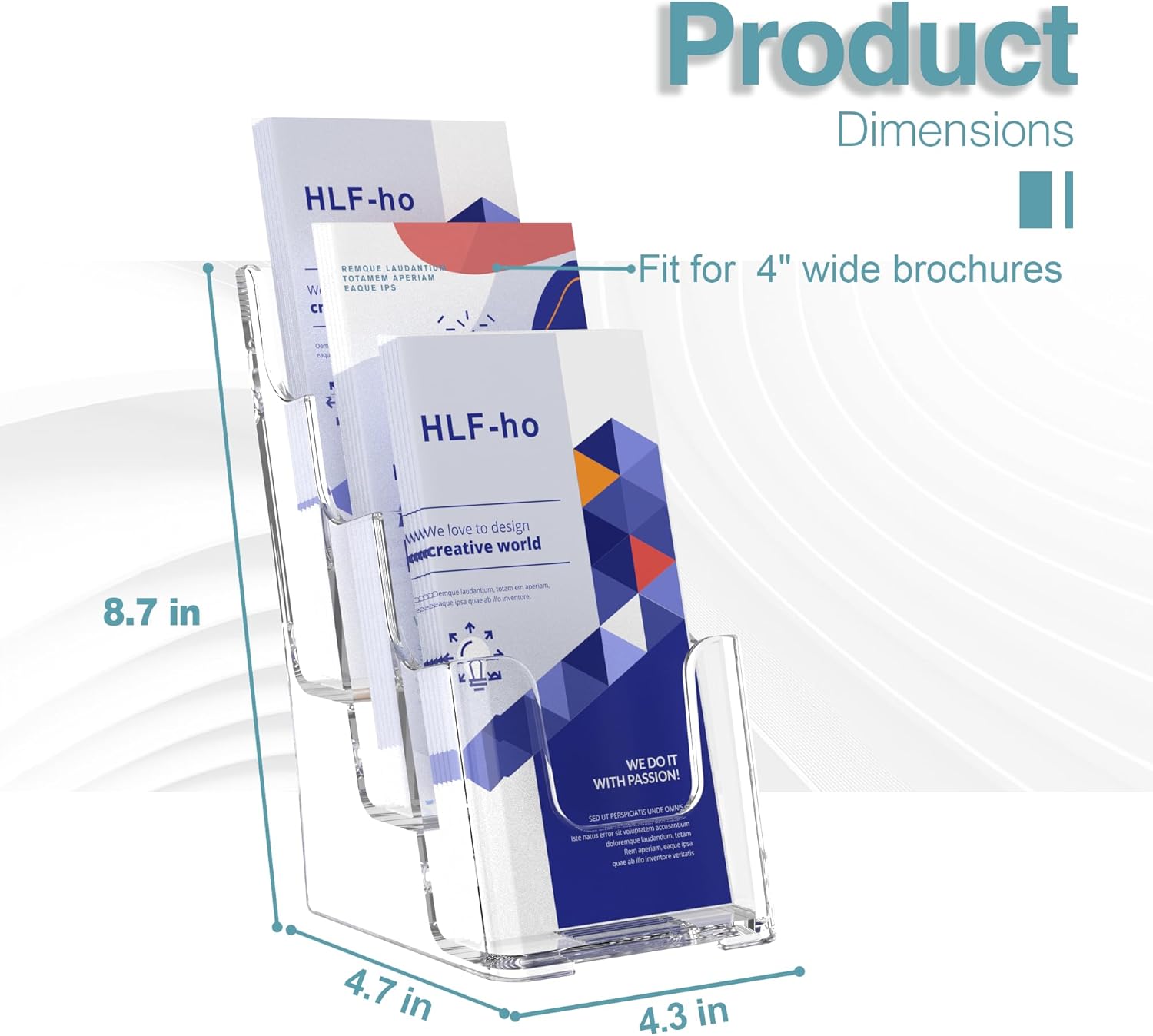 Brochure Holder 4x9 Inch 3 Tier Acrylic Literature Holders Clear Plastic Flyer Display Stand Countertop Use or Wall Mount Pamphlet Holder Organizer for Office, Lobby, Hotel, Trade Show, 4 Pack