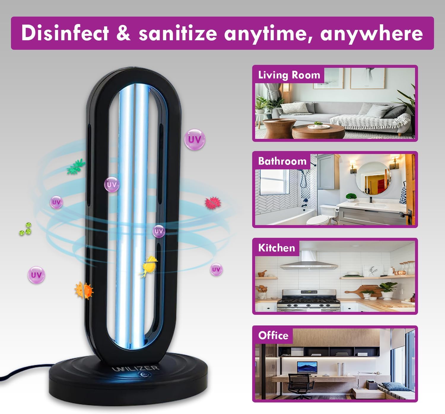 UVILIZER Tower - UV Light Sanitizer & Ultraviolet Lamp with Remote Control (UV-C Cleaner for Home, Room, Office | 38W UVC Disinfection Bulb | Kill Germs, Bacteria, Virus, Dust | USA)