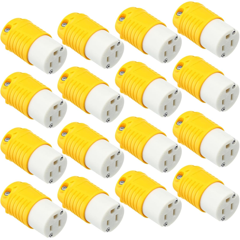 Sherr 16 Pcs Extension Cord Ends 15A 125V 2 Pole 3 Wire Heavy Duty Replacement Male Plug Female Connector Set 5-15P 5-15R Straight Blade Plug Grounding Type/ETL Listed (Female)