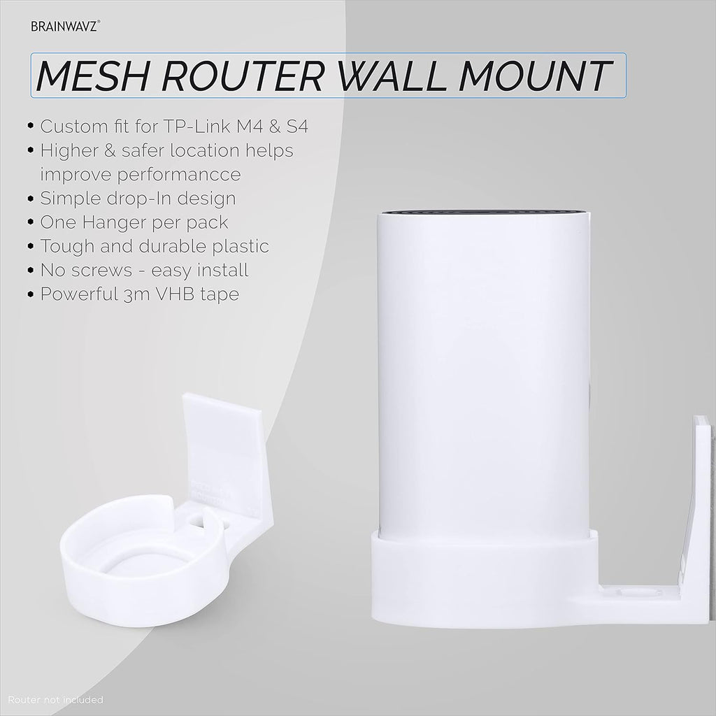 Adhesive Deco M4 & S4 Wall Mount Holder suitible for TP-Link WiFi Mesh, Strong VHB Tape Bracket, No Screws, Drilling & No Tools Needed, Easy to Install, White by Brainwavz (Single)
