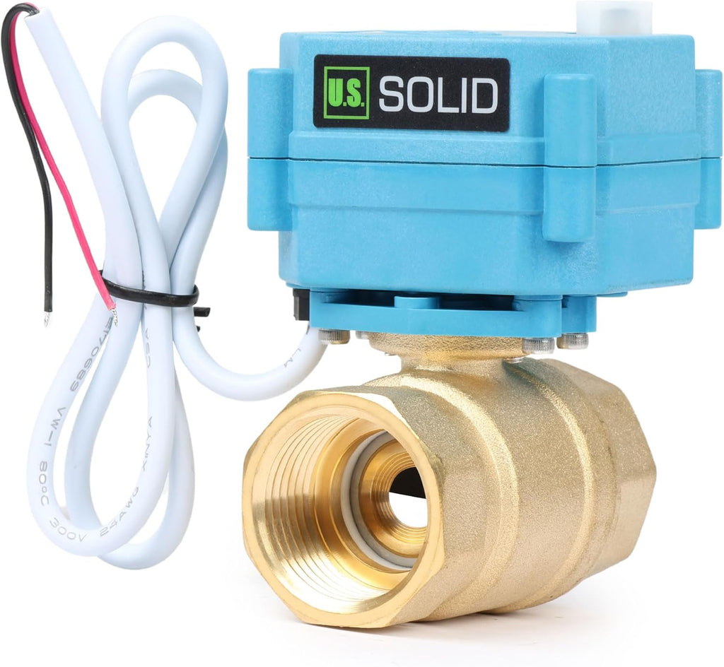 U.S. Solid Motorized Ball Valve - IP67 1inch Brass Ball Valve 110-230V with Waterproof Cover, Full Port, 2 Wire Auto Return, Normally Closed