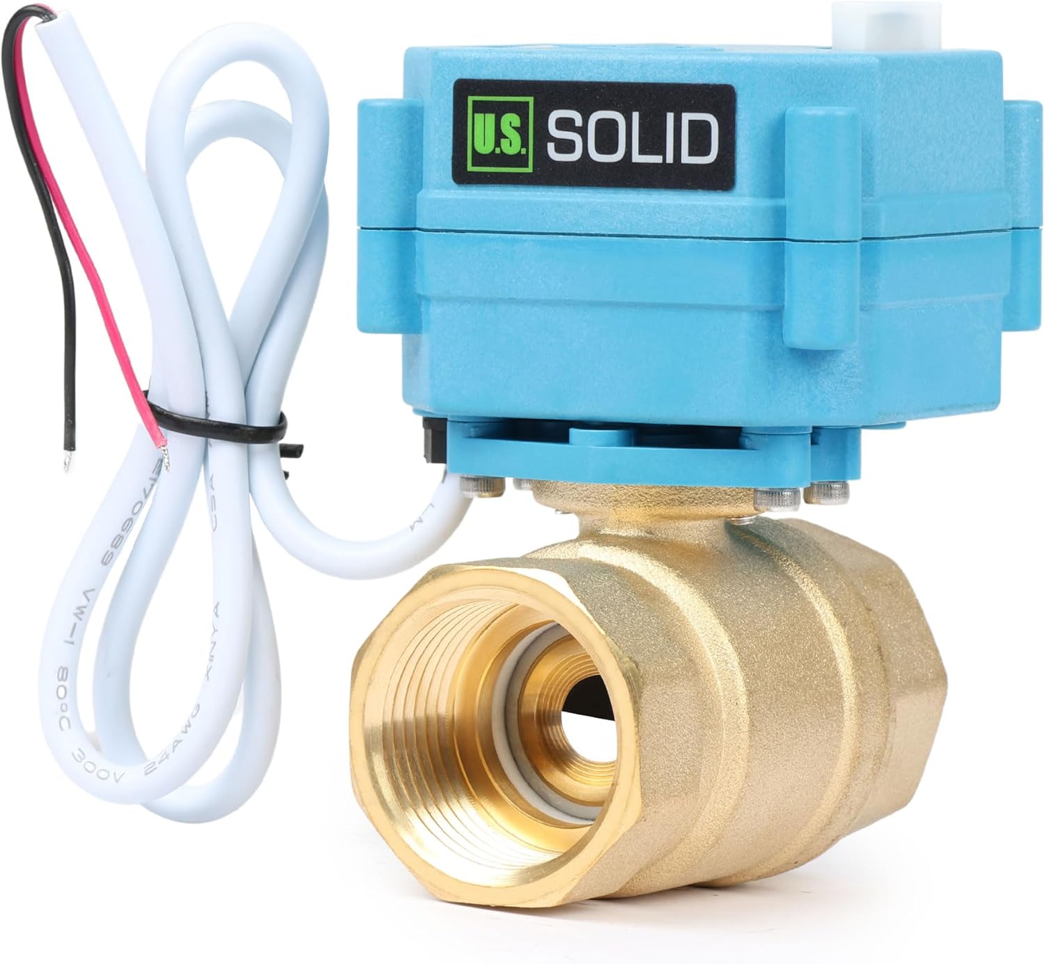 U.S. Solid Motorized Ball Valve - IP67 1inch Brass Ball Valve 110-230V with Waterproof Cover, Full Port, 2 Wire Auto Return, Normally Closed