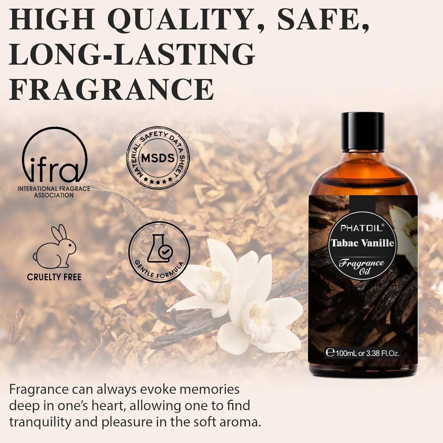 PHATOIL 3.38FL.OZ Tabac Vanille Fragrance Oils for Aromatherapy, Essential Oils for Diffusers for Home, Perfect for Diffuser, Yoga, Skin Care, DIY Candle and Soap Making - 100ml