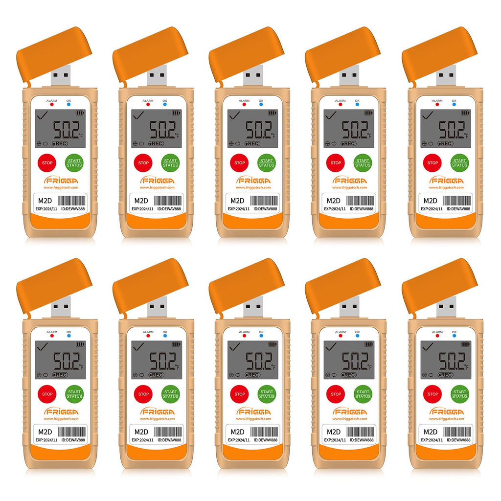 Frigga M2D 10Pack Reusable Temperature Data Logger Multi-Use USB Digital Temperature Recorder 14400 Points Refrigerator Thermometer Logger High Accuracy PDF CSV Report
