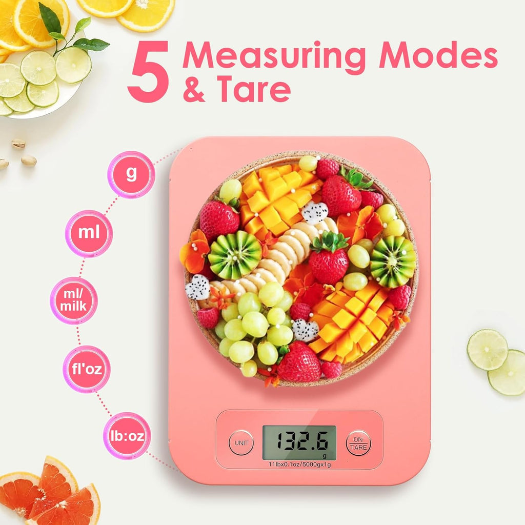 Smart Food Scale for Weight Loss, Digital Food Scale Grams and Ounces with Nutritional Calculator, Food Weight Scale for Diet, Keto, Macro, Calories Counting, Meal Prep 0.1oz/11lb (Pink)