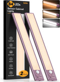 Gritin 10.2inch Under Cabinet Lighting Rechargeable -84 LED Super Bright,3-Color& 5 Level Brightness,4 Modes,Motion Sensor, Long Lasting- Easy Installation Magnetic Closet Lights -2 Pack-Mauve