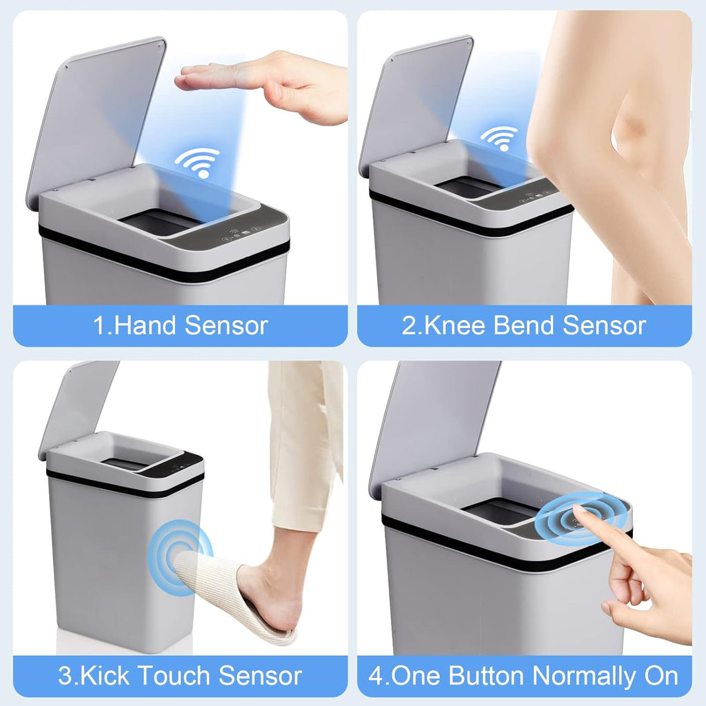 Smart Touchless Bathroom Trash Can 2.2 Gallon Automatic Motion Sensor Rubbish Can with Lid Electric Narrow Small Garbage Bin for Kitchen, Office, Toilet, Bedroom (Grey)