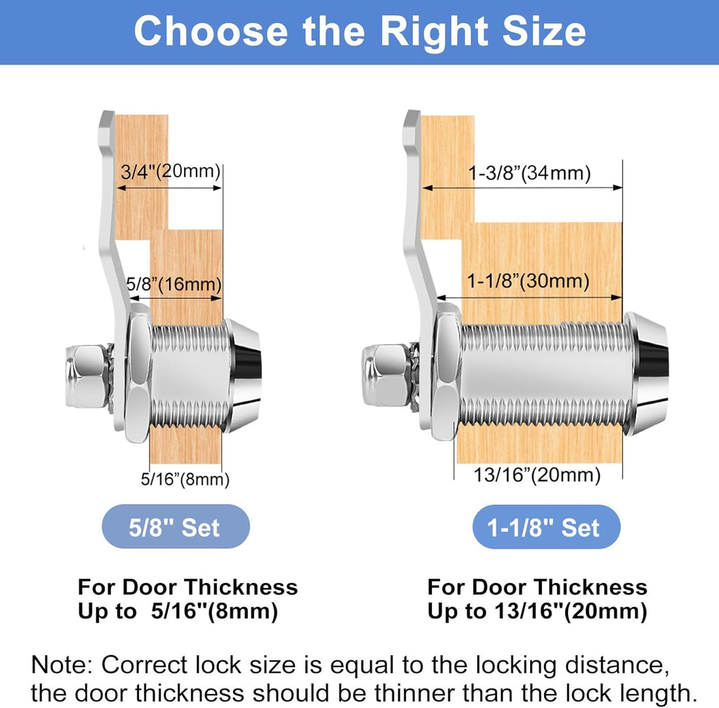 Tool Box Lock RV Storage Lock, 1-1/8" Cam Lock Keyed Alike, Toolbox Locks Replacement for File Cabinet Storage Door on Camper Mailbox Lock, Zinc Alloy (1-1/8 Inch 2 Pack)