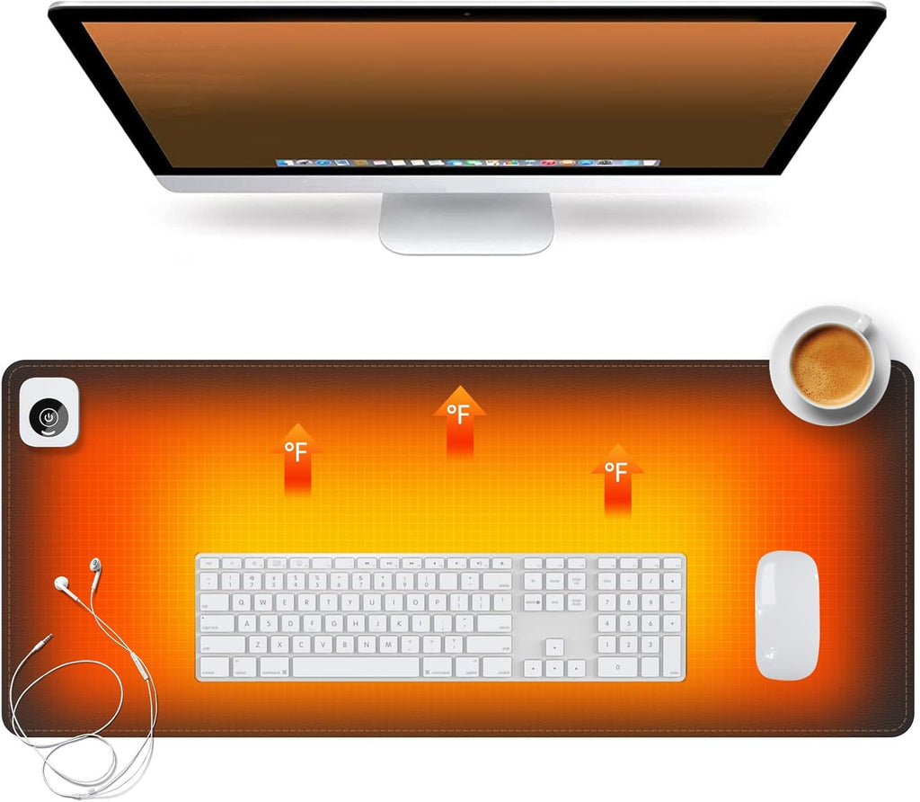 Heated Desk Pad Mouse Pad - Heated Desk Mat - Warm Desk Pad - 3 Levels Heating & 4 Hours Auto Shut-Off, PU Leather Mouse Pad - 31.5 x 13 inch(Dull Black)