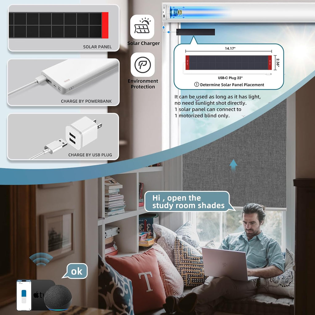 SmartWings Motorized Blinds Shades for Window Remote Control Smart Blind Shade Work with Thread Homekit Apple Z-wave Alexa Automatic Roller Shade Blackout Customized 16"-110"W (Bouvardia Medium Grey)
