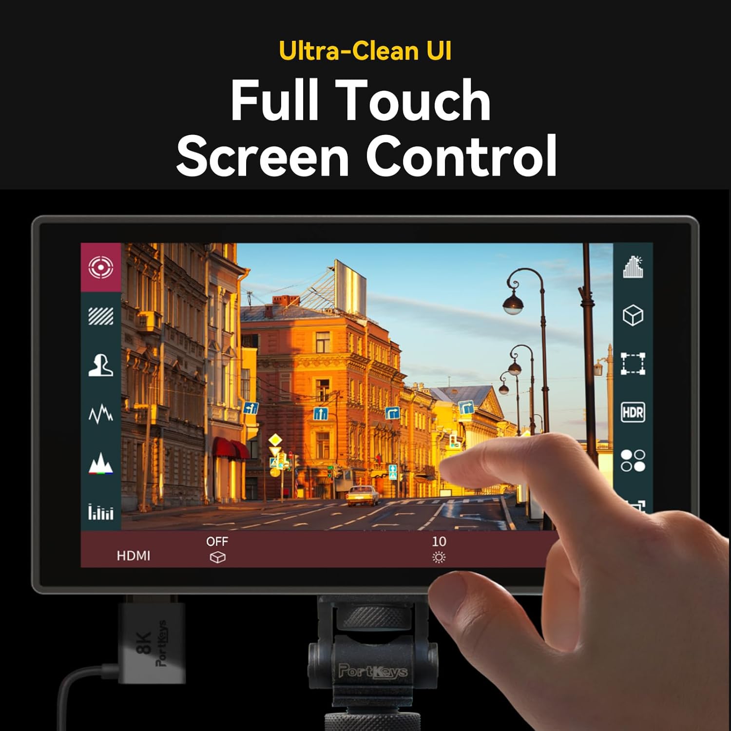 Portkeys HD7T Camera Field Monitor 7'' 1000nit High Brightness Touchscreen Camera Monitor with Top Shortcut Keys Suitable for DSLR with S0NY NP-F550 Battery