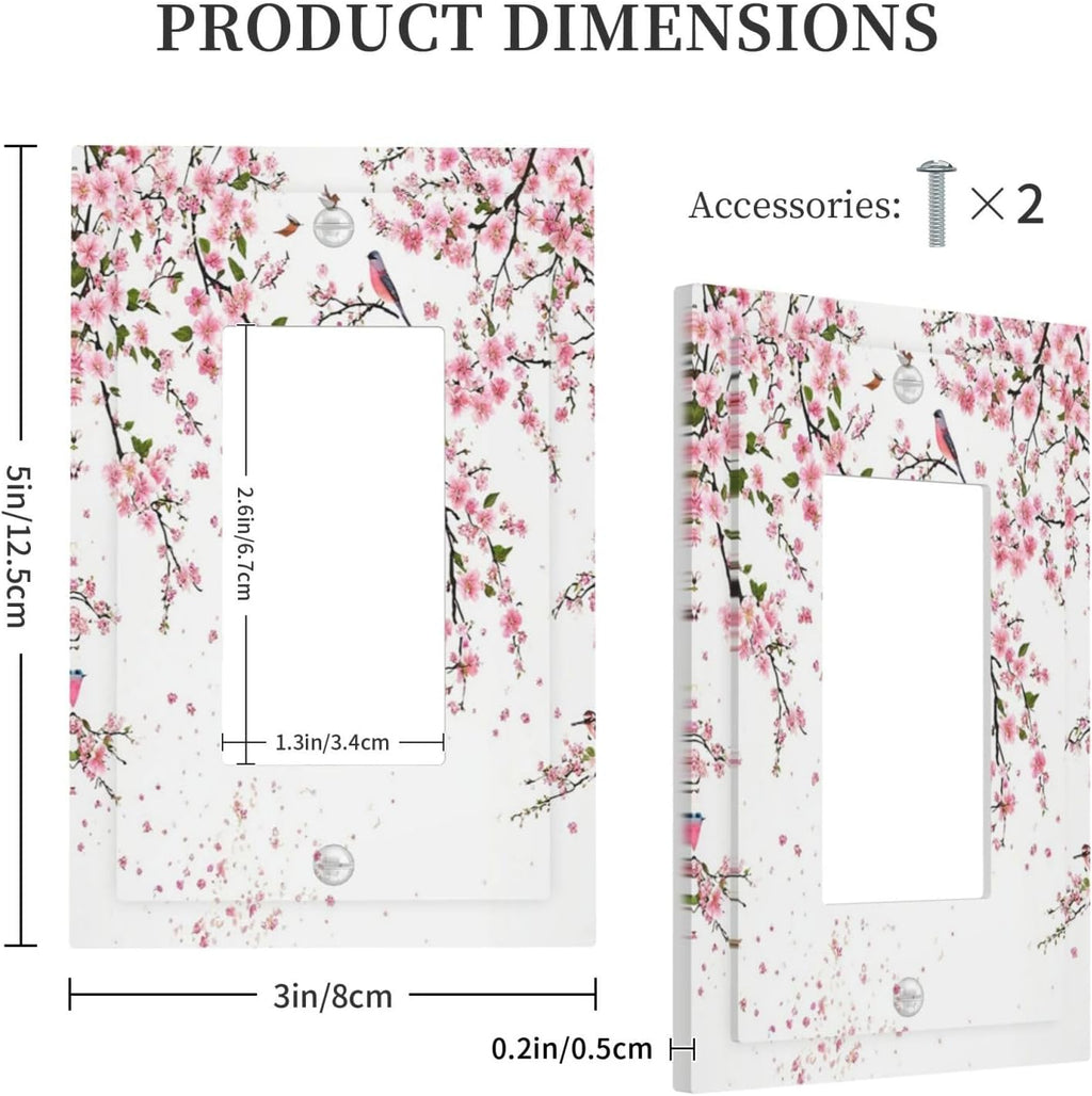 Decorative Outlet Covers Rustic Plum Blossom Pink Flowers 1 Gang Rocker Light Switch Cover Plate Single Decora Light Switch Covers Wall Plate Faceplate for Bedroom Decor （2 Pack）