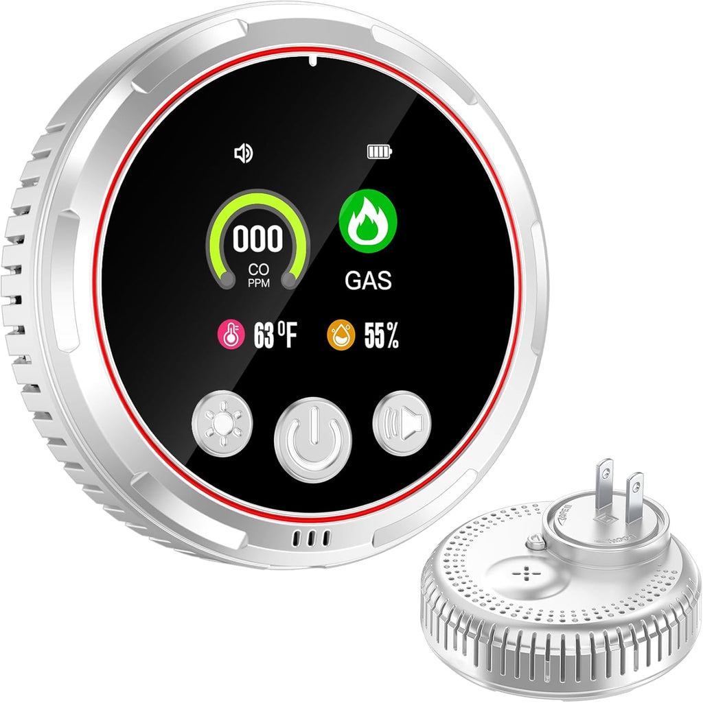 4 in 1 Carbon Monoxide Detectors Plug in, CO Detector & Natural Gas Detector with Battery Backup, HD Digital Display Monitors CO, Combustible Gas, Temp, Humidity - Home Safety for House, RV, Apartment