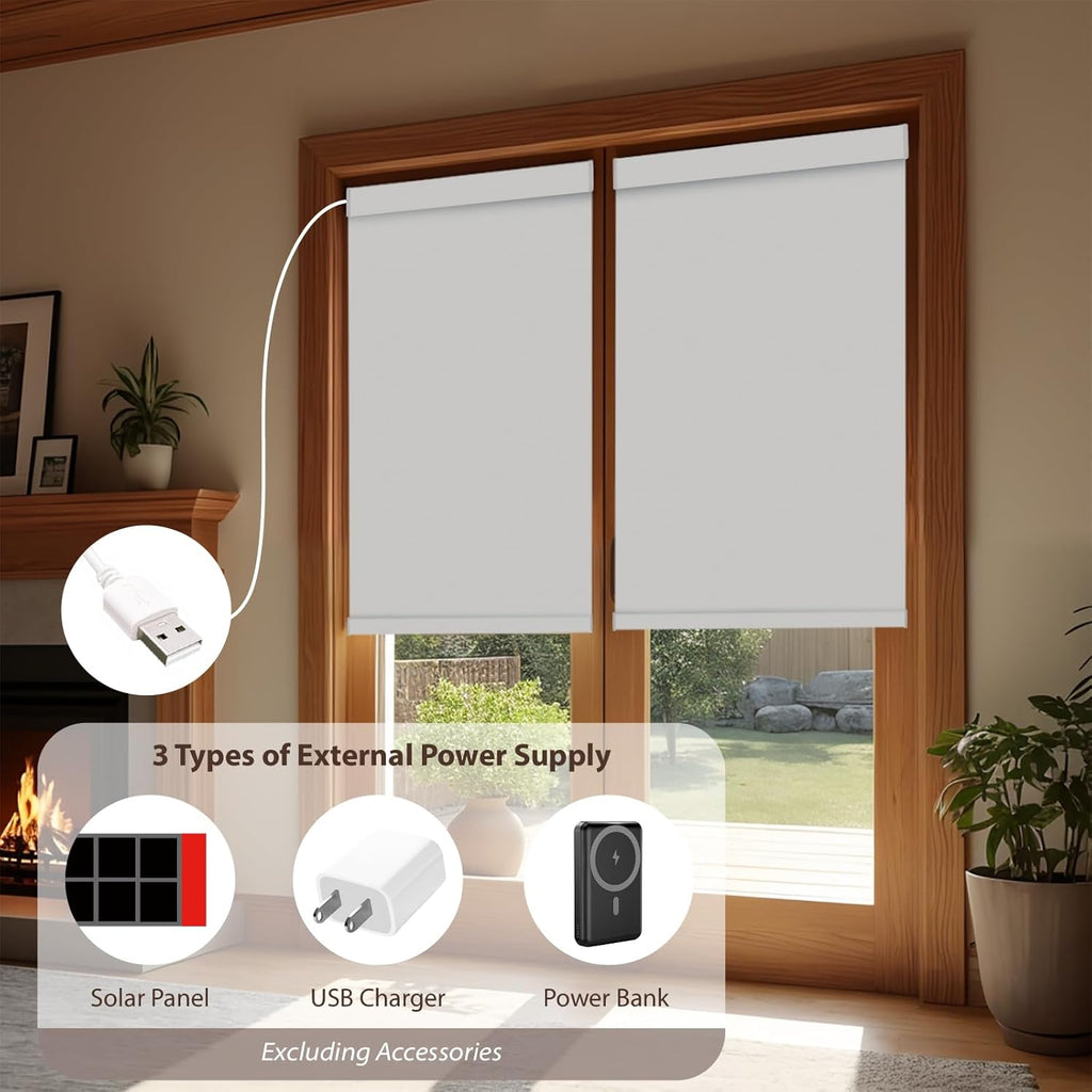 Motorized Roller Blinds with Remote, 100% Blackout Automatic Roller Shades for Bedroom, Bathroom, and Living Room, Customized Size, Warm Beige