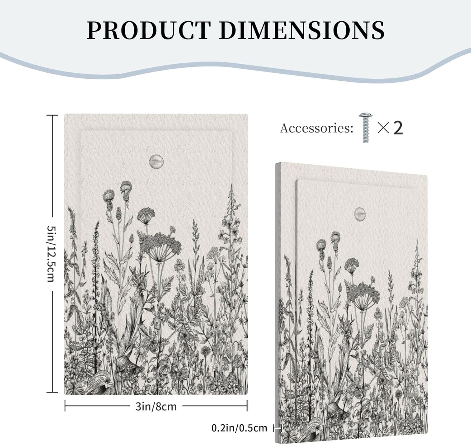 Decorative Light Switch Plate Covers Sketches of Wildflowers and Grasses 1 Gang No Device Single Blank Outlet Covers Wall Plate Light Switch Cover Plate Faceplate for Bedroom Home Decor