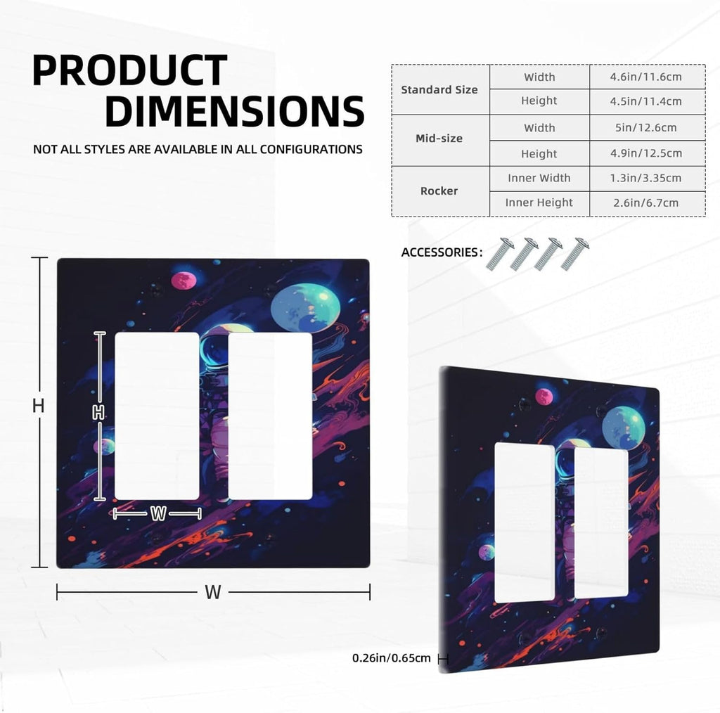 Decorative Outlet Covers Purple Space Astronaut Planet 2 Gang Wall Plate Double Rocker Two Switch Wall Cover Plate Jumbo Dual Electrical GFCI Face Plate for Bedroom Home Decor
