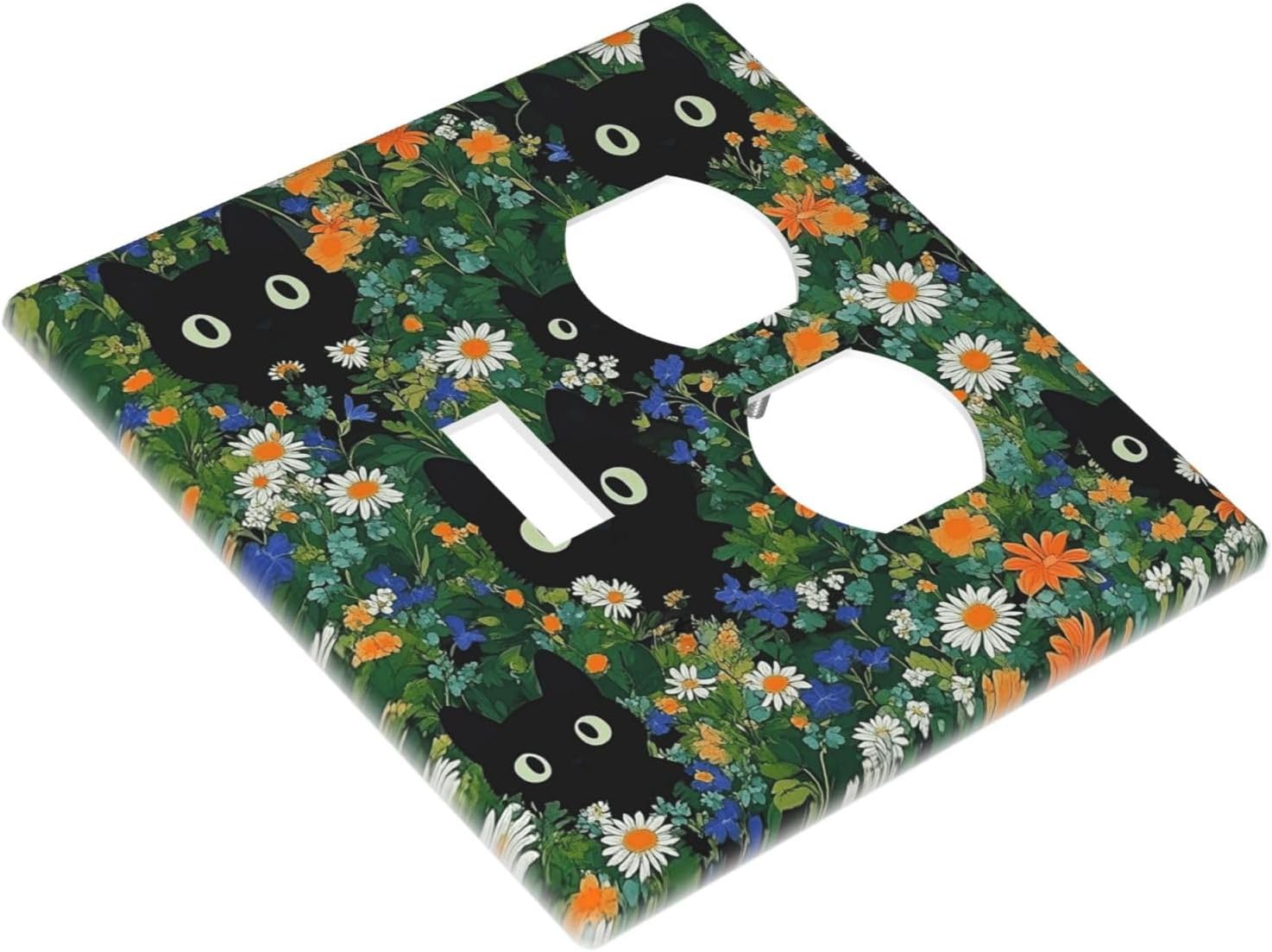 Boho Funny Black Cute Cats Daisy Wildflower Wallplates 1 Toggle 1 Duplex Switch Plate Electrical Gfci Faceplate Decorative Light Switch Covers For Kids Room Bed Room Decor