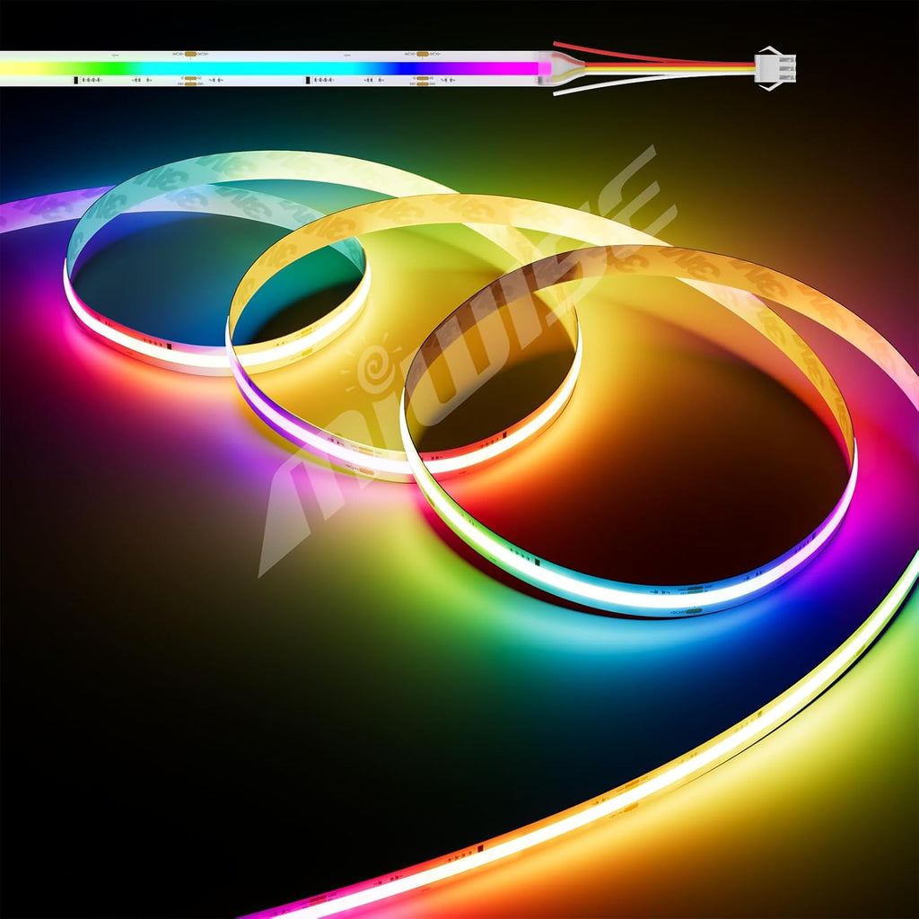 MIWISE RGB Smart IC COB LED Strip Light,20ft Color Chasing Flexible DC24V LED Tape Light,WS2811 Addressable RGB Ribbon,for Party/Home/Office DIY Lighting Projects(Power Supply&Controller NOT Included)